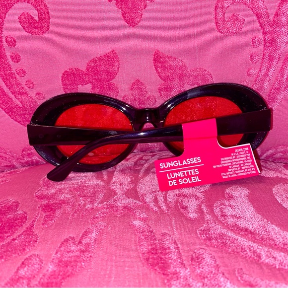 Oval Sunglasses Pink Lens Black Frame Retro Halloween Festiv Kurt Cobain Costume - Picture 6 of 7
